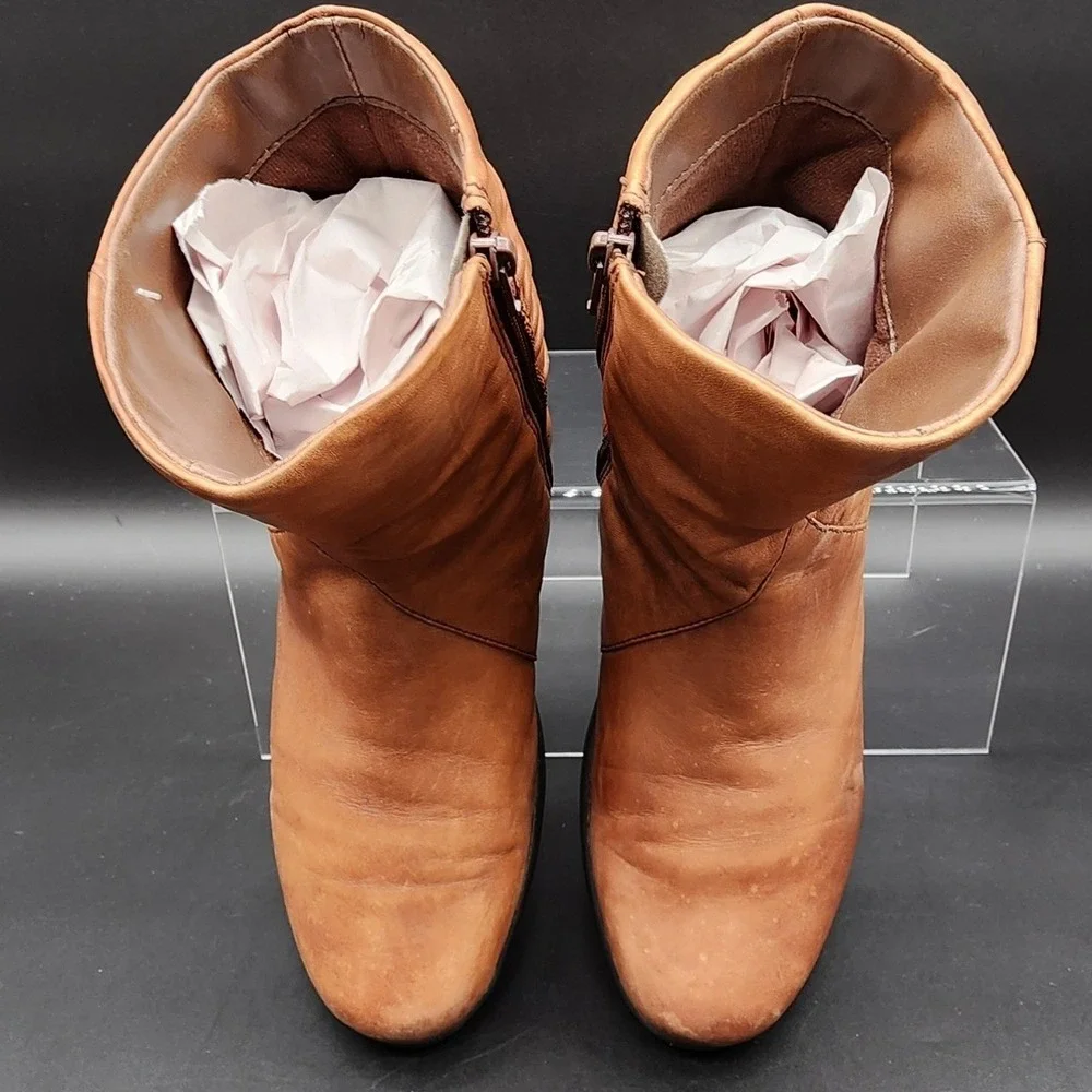Earth Origins 8 Brown Leather Marina Ruched Ankle Boots Comfort Boho Casual Flat